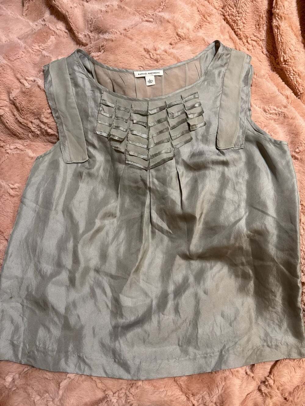Banana Republic 100% Silk Sleeveless Ruffled Bib Top with Sheer Back, Size L